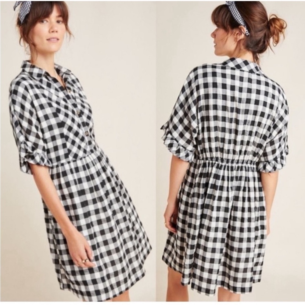 NWT Anthropologie Size Small Black White Porridge Dinah Shirt Dress Gingham $150